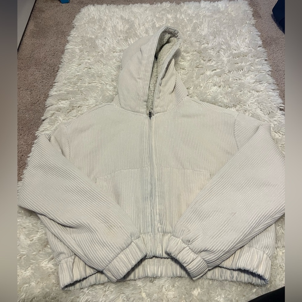 White cropped corduroy puffer jacket